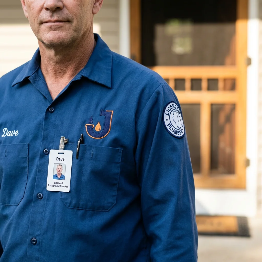 Licensed plumber showing ID badge in Bowmansville, PA