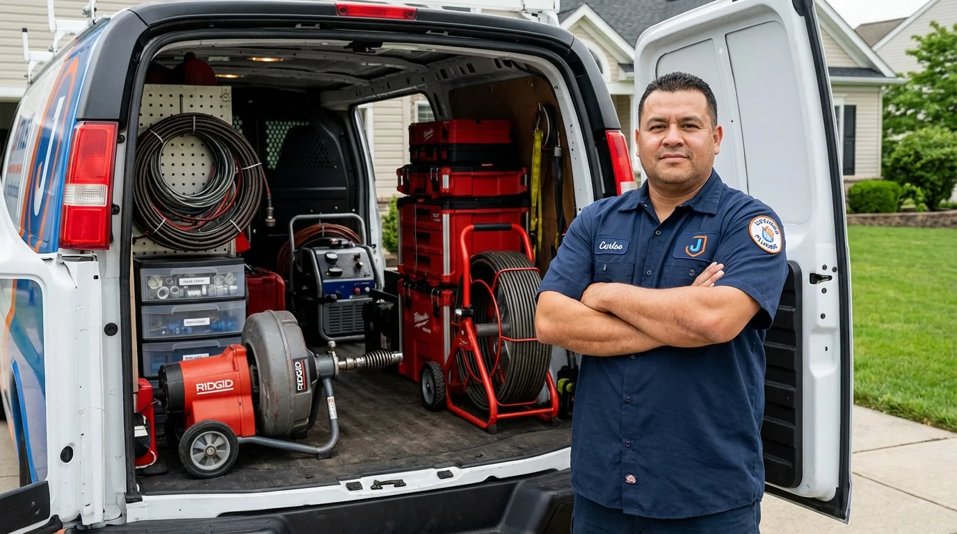 Professional drain cleaning equipment and Johns Plumbing LLC plumber in Bowmansville
