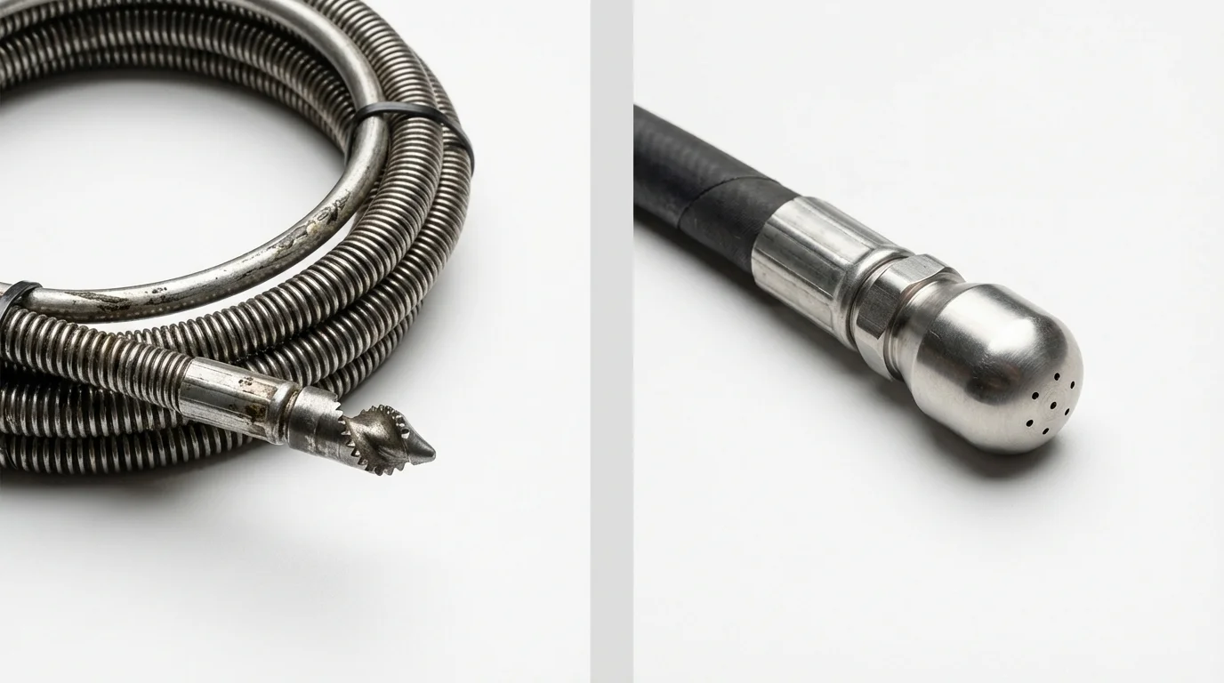 Drain snake cable and hydro jetting nozzle used for drain cleaning in Bowmansville, PA