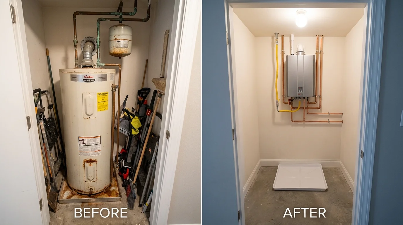 Tank water heater versus wall-mounted tankless unit comparison for Bowmansville, PA homeowners