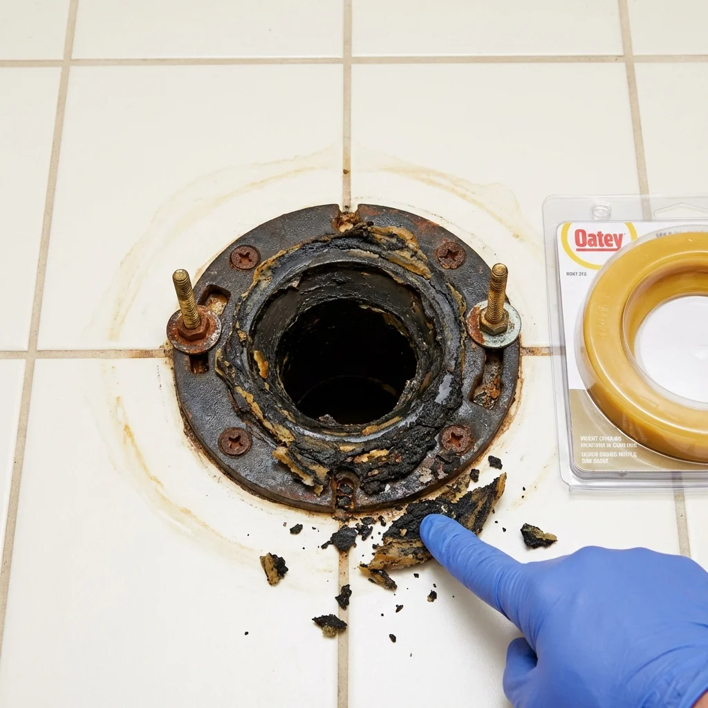 Failed wax ring showing water seepage at the base of a toilet in a Bowmansville, PA home
